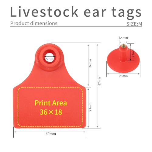 50pcs Farm Animal Ear Tags Numbered 001-050 Livestock Identification for Cattle Cows Hogs Pigs Sheep Goats (50, Medium-Red) - color: Medium-red