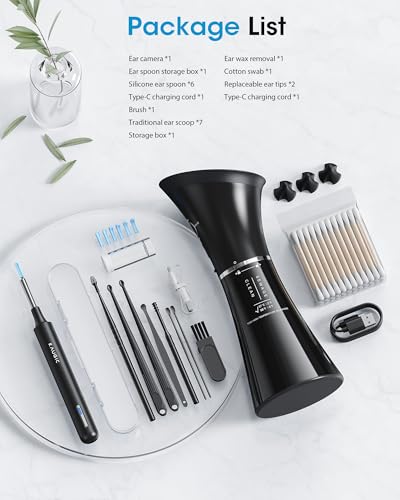 Ear Cleaner with Camera & Irrigation. Wax Removal & Overheat Protect | Complete Ear Cleaning Kit, Visual, Waste Collection Tank, Overheat Auto-Shutoff, IPX7 Waterproof, FSA-HSA Ear Wax Removal - color: Jet Black