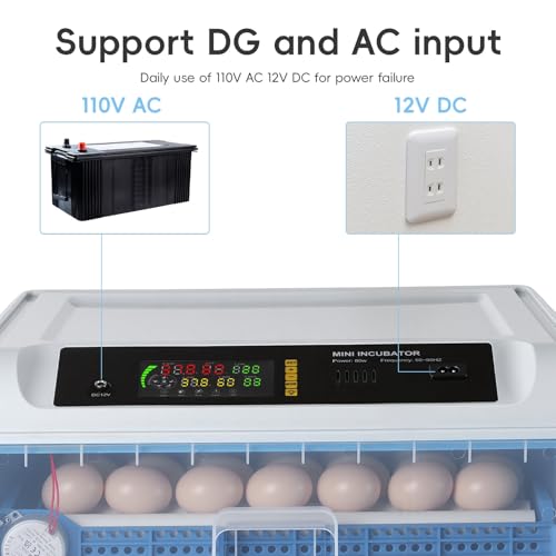 120 Egg Incubators for Hatching Eggs Large Automatic Poultry Hatcher Machine with Automatic Egg Turning Temperature Control Dual Power Supply Smart Digital Incubator for Chicken Duck Goose Quail Blue