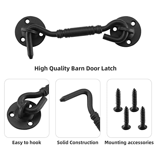 4 Inch Hook and Eye Latch, Barn Door and Gate Latch, Black, 1 Pack | Simple Hook Closure Adds Privacy to Sliding Doors, Cabinets, Windows and Bedrooms, Steel Hardware Includes Mounting Screws - size: 1 Pack
