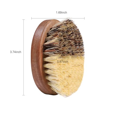 SAMEBUTECO Fruit & Vegetable Cleaning Brushes with Acacia Wood Handle Natural Half Sisal Bristle Half Palm Fibers Bristles Design,Oval Shape Easy Hold,Pack of 2,Brown