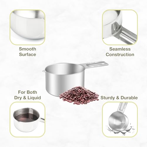 1PCS 3/4Cup (180ml, 6oz) Measuring Cup, Etched Inner Scale Measure Scoop | 18/8(304) Food-Grade Stainless Steel, Seamless One-Piece design, Metric and US Measurement, ‌Rust-Free, Dishwasher-Safe - size: 3/4Cup