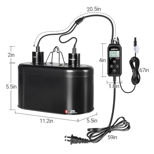 REPTI ZOO Reptile Light Fixture with Thermostat and Timer, Dual Deep Dome Fixture with PID Reptile Dimming Thermostat Switching Thermostat Heat Lamp Temperature Controller and Timing Function