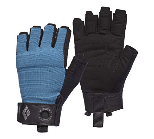 BLACK DIAMOND Men's Crag Gloves, Belaying/Via Ferrata, Leather, Breathable - color: Astral Blue (Half-Finger), size: Large