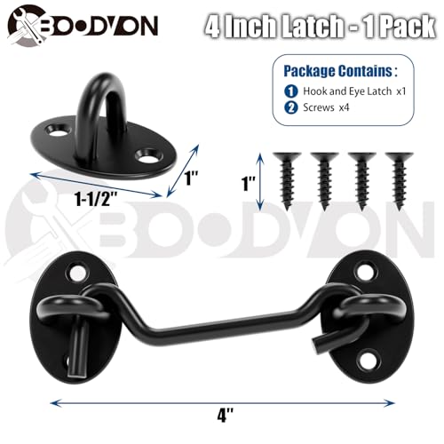 4 Inch Hook and Eye Latch, Privacy Eye Hook Latch for Sliding Door/Barn Door, Black Sliding Door Lock with Screws for Window, Cabin Hooks, 1 Pack - size: 4 Inch