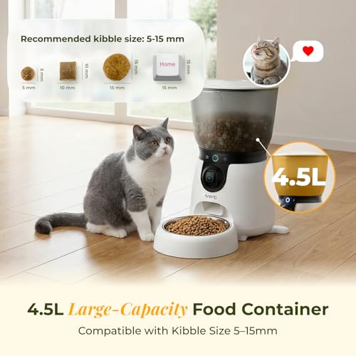 ARENTI Automatic Cat Feeder and Water Dispenser with Camera, 2K Adjustable View & Invisible Privacy Mode, 4.5L Cat Food Dispenser Fountain Combo, 5G/2.4G WiFi, 2-Way Audio, AI Alerts, Battery Backup