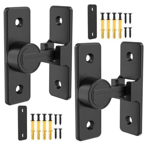 90° Heavy Duty Zinc Alloy Barn Door Lock Black 2 Pack | Security Sliding Door Latch for Barn, Garden, Bathroom, Fence, Shed，With Screws & Washers - color: Rectangular Black-2 Pcs