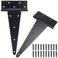 12 Inch T-Strap Gate Hinges, Shed Barn Door Hinges Heavy Duty, Black Tee Hinges for Wooden Fences, Yard Gate, Wrought Hardware Iron Rustproof (2 Pack/Set) - size: 12 Inch