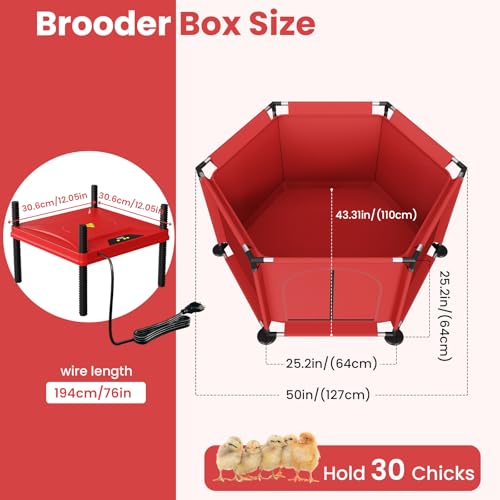 Brooder Box for Chicks, All-in-One Chick Starter Kit, Stainless Steel Frame Baby Chicken Brooder Playpen with Heater, Perch, Feeder & Waterer Set, Up to 30 Chicks, Hexagon Style