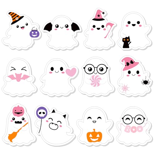 Yinder 24 Pads Kawaii Ghost Sticky Notes Fun Cartoon Memo for School | Cute Animal Designs with Cat Pumpkin Candy, Self Adhesive Memo Pad for Office Party Supplies, Bulk Gift for Students - style: Ghost