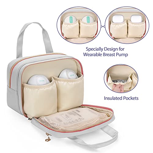 Damero Wearable Breast Pump Bag Compatible with Elvie/Willow/Momcozy | Pump Carrying Case with 2 Padded Pockets for Most Wearable Pumps, Cooler Compartment for Bottles, Parts and Ice Pack-Bag Only