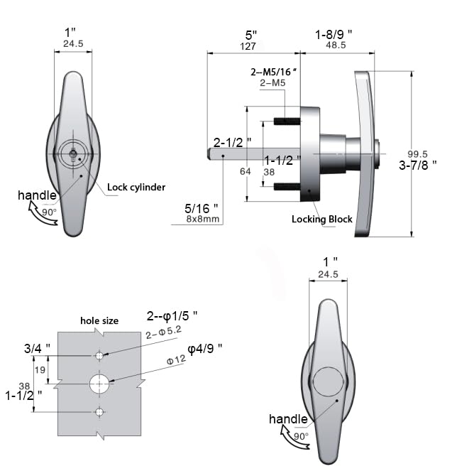T-Handle Lock kit Shed Door Lock with 3 Keys and 2 Screws, 5-1/2" Stem Barn Playhouse & Chicken Coop Door Lock - size: 5½" T-Handle Lock 1kit