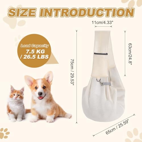 Dog Sling Carrier for Small Dogs and Cats Up to 16.5 Lbs, Soft Pouch Breathable Mesh Pet Crossbody Shoulder Bag, (Beige, 1 Pcs) Intended for Outdoor/Camp/Travel - color: Beige