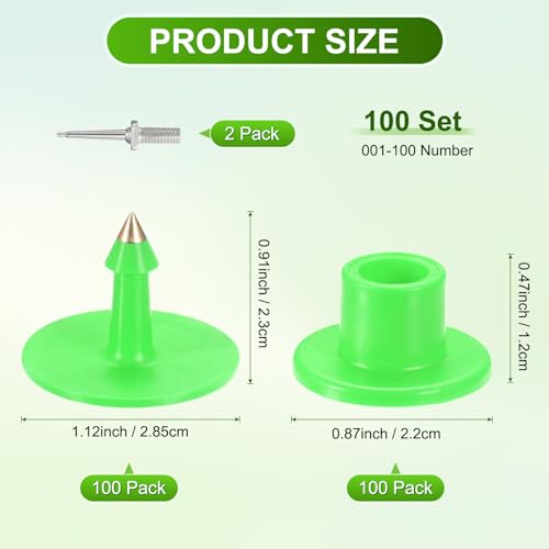 M METERXITY 100-Pack Cattle Ear Tags 001-100 Number, Plastic Round Livestock Tags with 2 Ear Label Needles for Cows/Sheep/Cattle/Pig, Farm Animal Identification Markers [Green] - color: Green