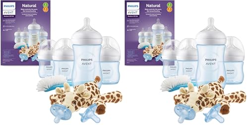 Philips Avent Natural Baby Bottle with Natural Response Nipple, Blue Baby Gift Set with Snuggle, SCD838/04 (Pack of 2) - color: Blue, size: 12 Count (Pack of 2)