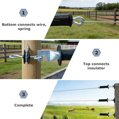 Heavy-Duty Gate Handle Electric Fence Gate Handles Rubber Insulated Gate Handle with Spring for Farm, House, Residence, Black 10 Pcs