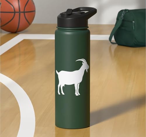 White Goat Silhouette Farm Animal For Kids Playful Barnyard Stainless Steel Insulated Water Bottle - color: Dark Green