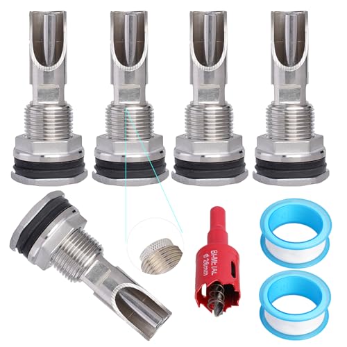 Automatic Pig Water Nipple with 304 Stainless Steel Tank Connectors - 5pcs Stainless Steel Pig Nipple Waterer for Barrel Kit, Hog Waterer Nipples for Sows, Piglets, Goats - with Hole Opener - color: 304 Stainless Steel, size: 5PCS
