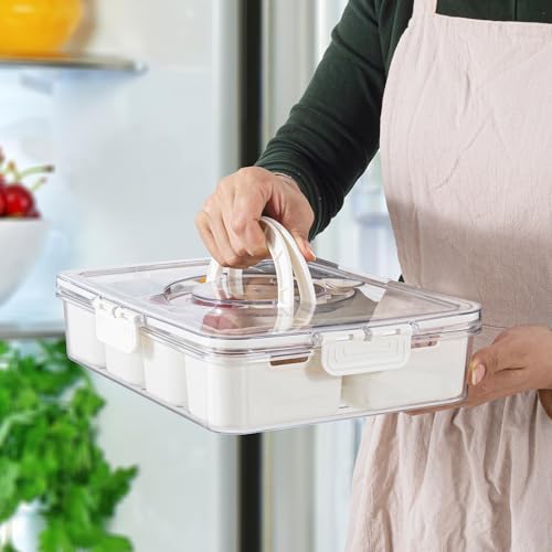 Amzcku Divided Serving Tray with Lid and Handle - Snackle Box Charcuterie Container (Pack of 2) - size: 2 pack 8 Compartments
