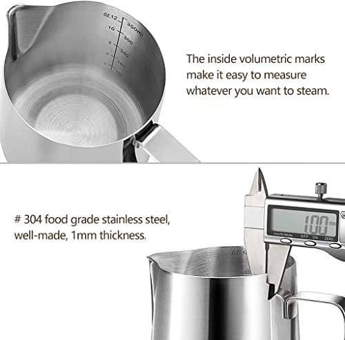HOOMIL Milk Frothing Pitcher, 12oz/20oz/32oz 304 Stainless Steel | Steaming Pitcher with Clear Scale, Barista Milk Frother Cup Jug for Espresso Machine Coffee Cappuccino Latte Art - 32oz - color: Silver, size: 32 Ounces