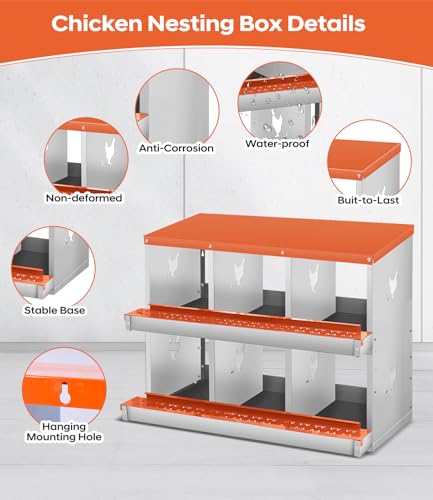 Garvee Chicken Nesting Box, 6 Compartment Metal Nesting Box | Wall Mount Chicken Nesting Boxes for Laying Eggs,Easy Egg Collection,6 Room Nest Boxes for Chickens - color: Red, size: 8 Compartment Chicken Nesting Box