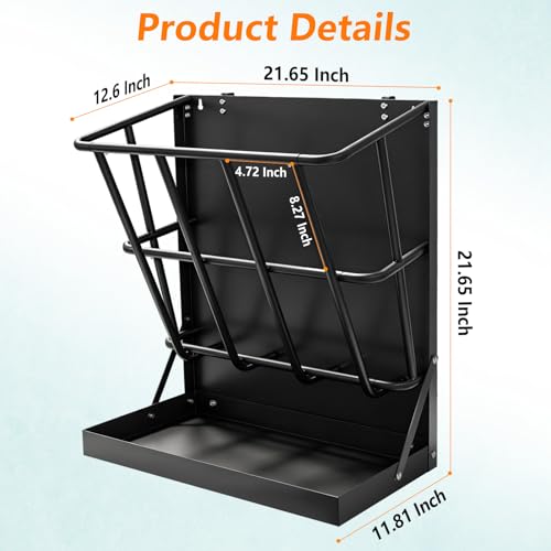 2 in 1 Wall Mount Hay and Grain Feeder, 25 Gallons Livestock Feeder | Galvanized Steel Wall Hay Rack, Hanging Hay Feeder with Mounting Kit for Goats Sheep Horse, Slow Feeder for Goats with Trough - color: Black
