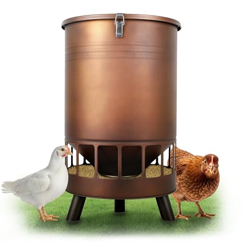Solution4Patio 50LB No-Waste Chicken Feeder, Large Capacity Gravity Dispenser with Spill Control & 16 Feeding Ports Poultry Feeder for Outdoors & Hen Coop (Brown) - color: Brown