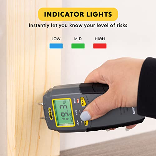 General Tools MMD4E Moisture Meter for Wood, Walls & Water Leak Detection | Pinless wood moisture meter for drywall & walls. Detects mold & humidity. Water leak detector for home moisture testing. - size: Pin Type