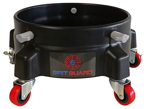 GRIT GUARD Bucket Dolly with Wheels - Rolling Detailing Wash Bucket with 5 Wheels and 2 Locking Casters Compatible with 2.5, 4, 5 and 6 Gallon Buckets (Black, 2" Red Casters) - Made in the USA - color: Black, size: 2" Red Casters