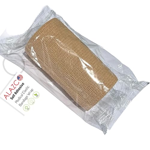 4" x 5 yrd Beige Self Adhesive Flexible Bandage Wrap Stretch Roll Tape Wrist Ankle Hand Leg Medical Grade Sports Compression Lymphedema Individually Wrapped Sprains Support First Aid Pets Cat Dog