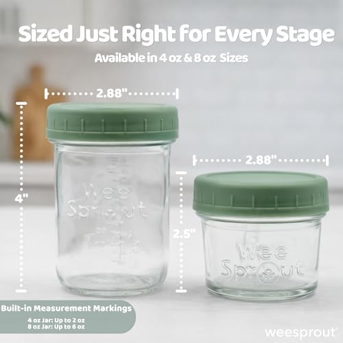 WeeSprout Glass Baby Food Storage Jars w/ Lids (4/8 oz, 12 Pack Set) Snack, Reusable Small Containers, Breast Milk, Fridge, Freezer, Microwave & Dishwasher Safe, Essential Must Have for Infants - color: Matte Variety, size: 4 oz & 8 oz (Plastic Lids + Emb