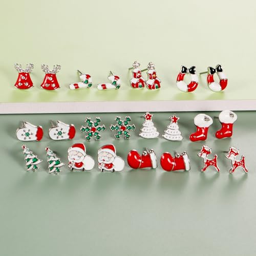 30 Pairs Hypoallergenic Earrings for Girls Sensitive Ears with Stainless Steel Post -Assorted Cute Stud Earrings for Teens Girls Women - style: #6-Christmas