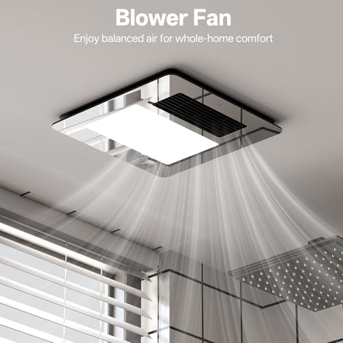 Hawkrown 4-in-1 Bathroom Exhaust Fan with Light and Heater, Mirror Black Exhaust Fan, 3CCT Lighting, Strong and Weak Heating, Quiet & Powerful for Ventilation, Remote Control - color: Mirror Black