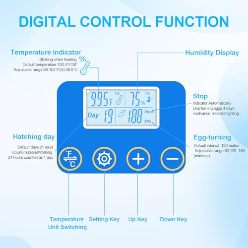 18 Egg Incubators for Hatching Eggs with Temperature Control, Egg Incubator with Automatic Egg Turning and Humidity Display, Built-in Egg Candler Incubator for Chicken Eggs, Duck, Goose & Quail