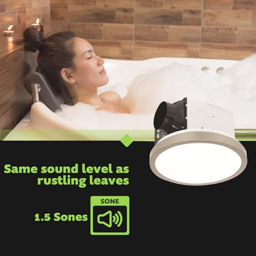 Homewerks 90 CFM Bathroom Exhaust Fan with LED, Brushed Nickel Trim | 1.5 Sones, for Rooms Up to 90 sq ft, Magnetic Trim, Galvanized Steel, EasyAnchor Install, Bathroom Vent Fan with Light - color: 90 CFM Brushed Nickel Round