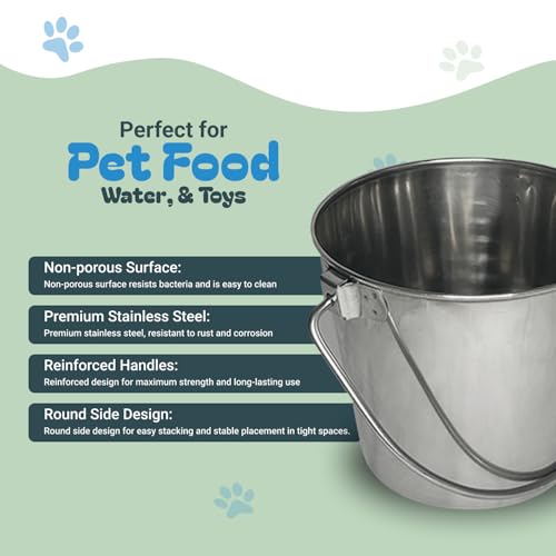 Advance Pet Products 1 Quart Heavy Duty Stainless Steel Round Bucket | Durable Food & Water Pail for Dogs, Cats, Kennels, Cages and Critter Crates | Multi-Purpose Bucket - size: 1 quart
