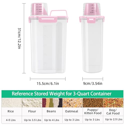 TBMax Rice Container 2 Pack 5 Lbs Cereal Container Storage, Kitchen Pantry Food Storage Holder with Cup, Small Pet Dog Cat Food Container -Pink - color: Pink 3+3Qt