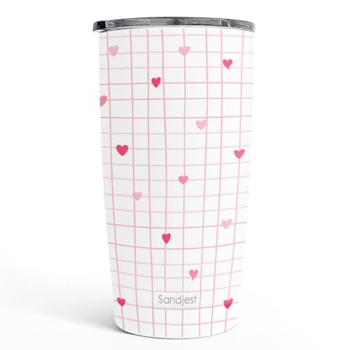 SANDJEST Heart Tumbler 20oz, Stainless Steel Travel Cup with Lid, Insulated Coffee Mug, Heart Gifts for Women Girls Friends Sisters on Birthday Christmas Valentine (Red) - color: Heart 1