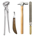 4 PCS Farrier Horse Hoof Kit with 12 Inch Hoof Nippers, Hoof Rasp, Hoof Knife & Wooden Hammer – Professional Hoof Trimming & Maintenance Tools for Horses, Durable Farrier Set for Hoof Care