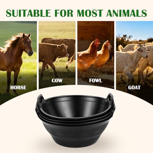 4Pcs Multi-purpose Flexible Feeder Pan, Large Feed Bucket for Animal Feeding, Livestock Water Bowl Chicken Dust Bath Tub for Horse Goat Pig Dog Farm Livestock Poultry