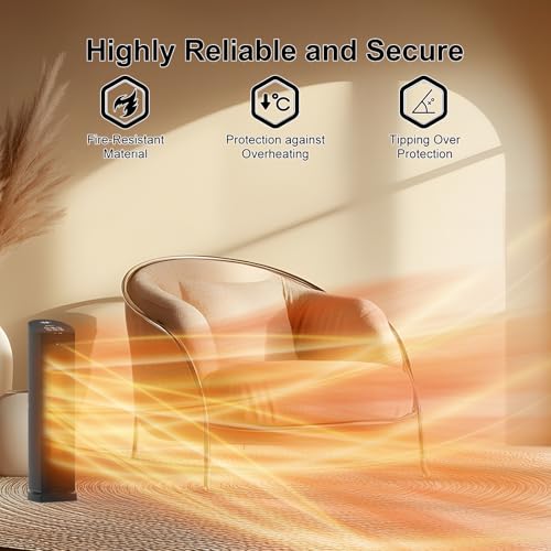 Space Heater for Indoor Use - 24 inches 1500W Ceramic Heater with Remote Control, 12 Hour Timer, Oscillation, LED Display, for Bedroom Office Indoor - size: small