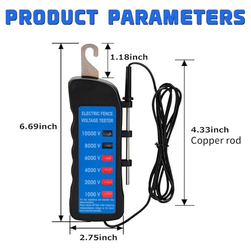 Electric Fence Voltage Tester, 10KV Digital Electric Fence Tester, Handheld Electric Fence Fault Finder, Farms Fault Troubleshooter with 8 Neon Indicator Lights