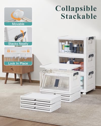 OlarHike 23QT Storage Bins with Lids for Closet, Office, Dorm, 3 Pack | Multi-Lid, Lockable Cabinet, Doors & Wheels, School, Bathroom, Foldable Containers, Stackable Organizers, Plastic Drawers - size: 23QT-White