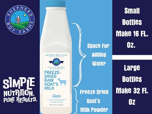Shepherd Boy Farms Super Fruit Freeze Dried Raw Goat Milk Powder for Dogs | Pasture Fed Goats Without Antibiotics or Added Hormones, Includes Organic Fruits & Natural Probiotics. Makes 32 FL OZ - size: 2 Ounce (Pack of 1)