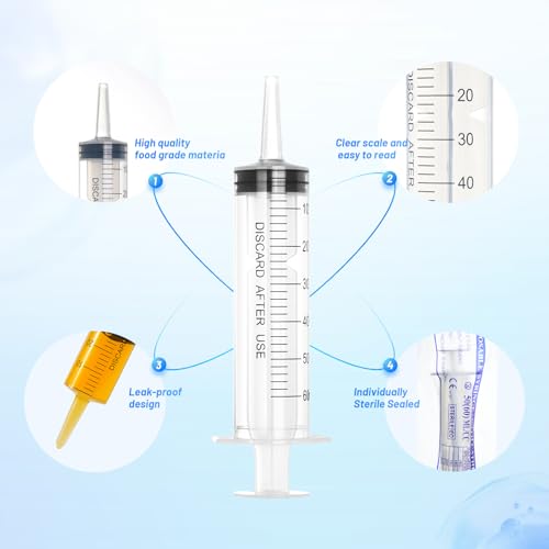 60ml Plastic Syringe with Cap, Large Syringes without Needle for Liquid, Scientific Labs, Measurement, Pet Feeding ,Ink Refilling ,Oil or Glue Applicator, Individually Wrapped (10 Pack) - style: 60ml