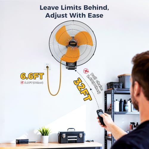 CAMMOO 20 Inch Wall Mount Fan Oscillating, Wireless Remote & Button Control | 32ft Wireless Control, 6.6ft Power Cord, Supports 3-Speed, 8H Timer, Sleep & Natural Mode, High Velocity Wall Fan