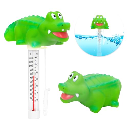 XY-WQ Alligator Floating Pool Thermometer with String, Easy-Read | Large size easy-read scale and included string for swimming pools, spas, hot tubs and ponds.