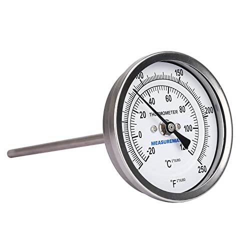 MEASUREMAN Fully Stainless Steel Pot, Kettle, Brewing Bimetal Dial Thermometer, 3" Dial, 6" Stem, 0-250 deg F/-20-120 deg C, -1% Accuracy, Adjustable, 1/2" NPT Back Mount - size: 3" Dial, 6" Stem, 0-250 deg F/-20-120 deg C, style: 6" Stem