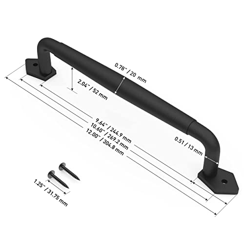 2-Pack 12 Inch Diamond Tapered Barn Door Handle - Black Cast Iron Pull for Sliding Doors, Gates, Sheds, Fences, Closets - Indoor Outdoor Farmhouse Hardware - size: 12" - 2 Pack, style: Diamond Tapered