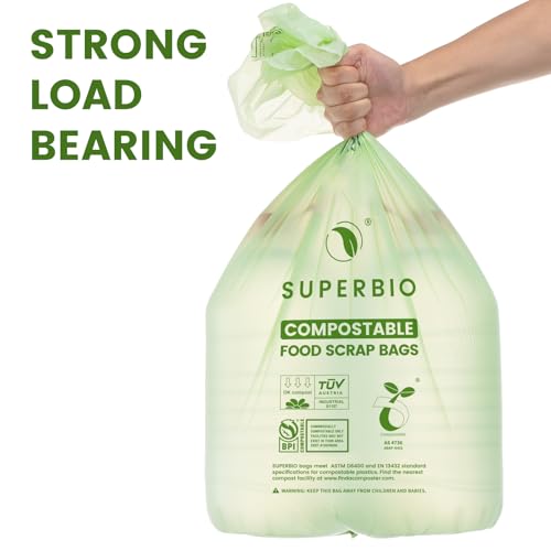 SUPERBIO 13 Gallon Flat Top Compostable Food Waste Bags, 50 Count, 2 Pack | 49.2L, 0.87 Mil, ASTM D6400 BPI and OK compost HOME - color: 13 Gallon Flat Top, 100 Count (2 Pack)